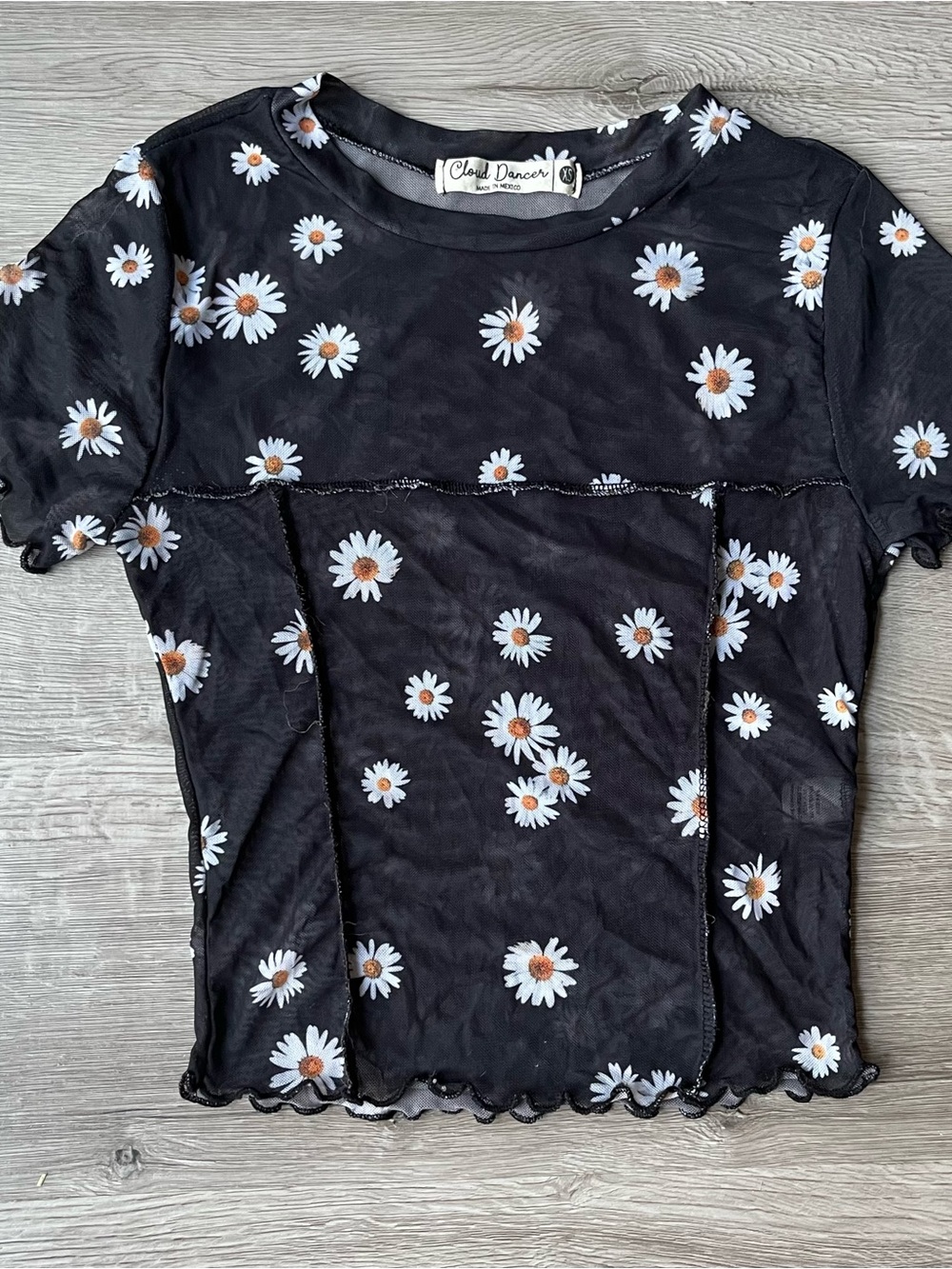 Black Daisy Mesh Tee